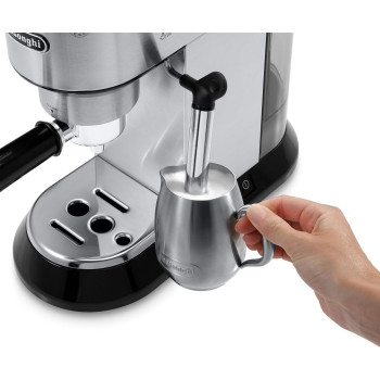 DeLonghi Dedica Pump Espresso Manual Coffee Machine Cappuccino/Latte Macchiato With Milk Frother Thermo Block Heating System For Accurate Temperature, EC685.M, Metal, 1 Year Warranty