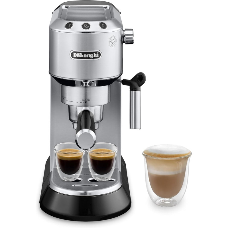 DeLonghi Dedica Pump Espresso Manual Coffee Machine Cappuccino/Latte Macchiato With Milk Frother Thermo Block Heating System For Accurate Temperature, EC685.M, Metal, 1 Year Warranty