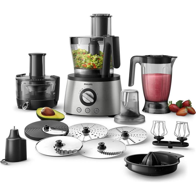 Philips 7000 Series Food Processor Powerchop Technology, 1300W, 3.4L Bowl, 1.5L Jar, Blender, Centrifugal Juicer And Citrus Press, Metal Kneading Hook, HR7778/01, 1 Year Warranty