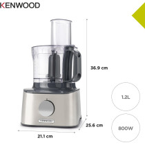 Kenwood Food Processor 800W Multi-Functional With 3 Stainless Steel Disks, Glass Blender, Glass Mill, Juicer Extractror, Dual Metal Whisk, Dough Maker, Citrus Juicer, FDM307SS, Silver, 1 Year Warranty