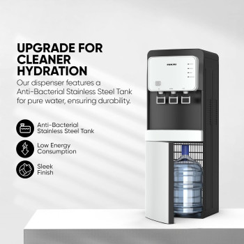Nikai Bottom Loading Water Dispenser With Pump And 3 Tap Design Hot, Normal, Cold Compressor Cooling, Bottom Loading, Anti-Bacterial, Stainless Steel Tank, Low Noise, Anti-Spill System, NWD2000Bl, 1 Year Warranty