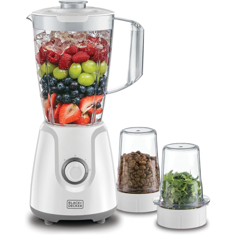 Black+Decker 400W Blender With Grinder Mill And Chopper Mill, White, BX4000-B5, 1 Year Warranty