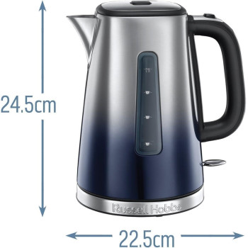 Russell Hobbs Eclipse Electric Kettle, 1.7L, 300W, Rapid Boil, Quiet, Perfect Pour, Stainless Steel, Midnight, Blue, 1 Year Warranty