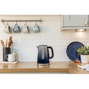Russell Hobbs Eclipse Electric Kettle, 1.7L, 300W, Rapid Boil, Quiet, Perfect Pour, Stainless Steel, Midnight, Blue, 1 Year Warranty