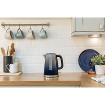 Russell Hobbs Eclipse Electric Kettle, 1.7L, 300W, Rapid Boil, Quiet, Perfect Pour, Stainless Steel, Midnight, Blue, 1 Year Warranty