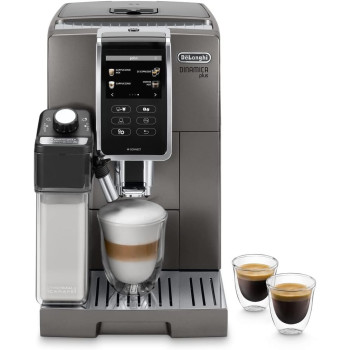 DeLonghi Dinamica Plus Bean To Cup Fully Automatic Coffee Machine With Built In Grinder, Americano, Cappuccino, Latte, Macchiato And Espresso Maker For Home And Office, ECAM370.95.T, Titanium, 1 Year Warranty