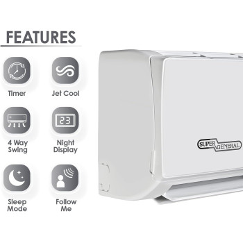 Super General 2.5 Ton Split Air Conditioner, 32000 Btu, Reciprocating Compressor, Auto Restart, Gold Fin, 4-Way Swing, SGS-320-HE, White, 134 X 45 X 38 CM, 1 Year Warranty