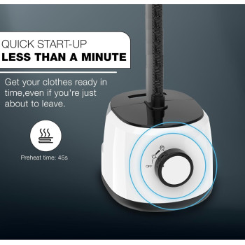 Nikai 2 Stages Garment Steamer 1800W 1.6 Liters, Adjustable Telescopic Poles, Dual Steam Levels Large Water Tank Up To 50 Minutes Steaming 45 Second Rapid Preheat, White, 1 Year Warranty