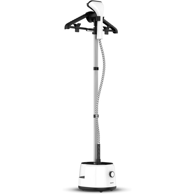 Nikai 2 Stages Garment Steamer 1800W 1.6 Liters, Adjustable Telescopic Poles, Dual Steam Levels Large Water Tank Up To 50 Minutes Steaming 45 Second Rapid Preheat, White, 1 Year Warranty