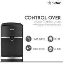 Sure Water Dispenser Bottom Loading, Hot Cold And Normal Temperature, Floor Standing, Best For Home Kitchen And Office, Touch Control/Automatic, Single Tap/Faucet, Black, 1 Year Warranty