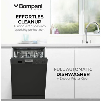 Bompani Free-Standing Dishwasher, 5 Programs, 12 Place Settings, Led Indicator, Stylish, Dark Black, BO5011, 1 Year Warranty