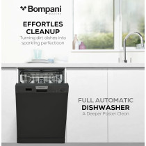 Bompani Free-Standing Dishwasher, 5 Programs, 12 Place Settings, Led Indicator, Stylish, Dark Black, BO5011, 1 Year Warranty