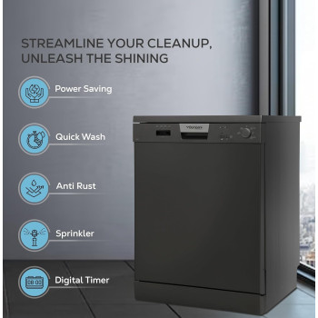 Bompani Free-Standing Dishwasher, 5 Programs, 12 Place Settings, Led Indicator, Stylish, Dark Black, BO5011, 1 Year Warranty
