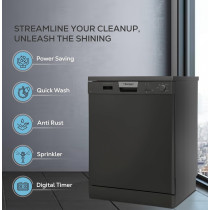 Bompani Free-Standing Dishwasher, 5 Programs, 12 Place Settings, Led Indicator, Stylish, Dark Black, BO5011, 1 Year Warranty
