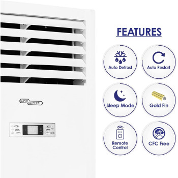 Super General 5 Ton Floor Standing Split Air Conditioner, 60000 Btu, Auto-Restart, Sleep-Mode, White, SGFS-60-GE, 61 X 39 X 192.5 Cm For Home, Office, Commercial Use, 1 Year Warranty