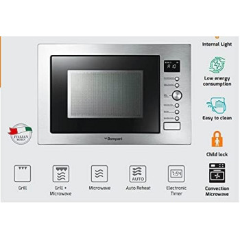 Bompani Built In Microwave 34 Liter With Grill And Conviction Function, Silver, B134DGS2, 1 Year Warranty