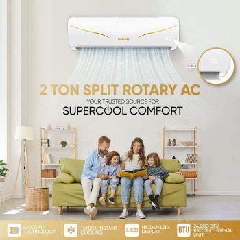 Nikai Split Air Conditioner 2 Ton, Energy Efficient Cooling With T3 Tropical Rotary Compressor, Turbo Mode With 4 Way Swing, 24000 BTU AC, Gold Fin, Auto Restart, Ideal For Home And NSAC24131N23, 1 Year Warranty