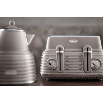 DeLonghi Scolpito 4 Slot Toaster, Reheat, Defrost, One-Side Bagel And 6 Browning Settings, Stainless Steel, CTZS4003.BG, Clay Beige, 1 Year Warranty