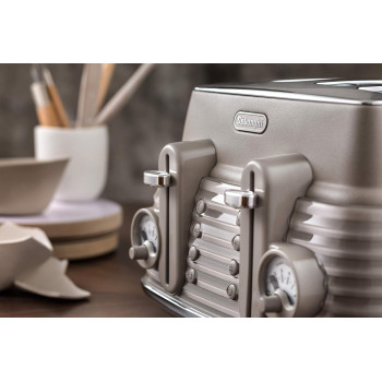 DeLonghi Scolpito 4 Slot Toaster, Reheat, Defrost, One-Side Bagel And 6 Browning Settings, Stainless Steel, CTZS4003.BG, Clay Beige, 1 Year Warranty