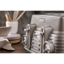 DeLonghi Scolpito 4 Slot Toaster, Reheat, Defrost, One-Side Bagel And 6 Browning Settings, Stainless Steel, CTZS4003.BG, Clay Beige, 1 Year Warranty