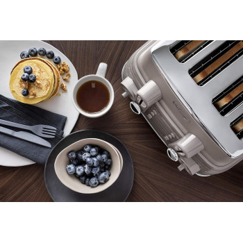 DeLonghi Scolpito 4 Slot Toaster, Reheat, Defrost, One-Side Bagel And 6 Browning Settings, Stainless Steel, CTZS4003.BG, Clay Beige, 1 Year Warranty