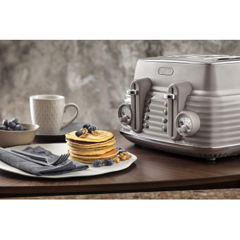 DeLonghi Scolpito 4 Slot Toaster, Reheat, Defrost, One-Side Bagel And 6 Browning Settings, Stainless Steel, CTZS4003.BG, Clay Beige, 1 Year Warranty
