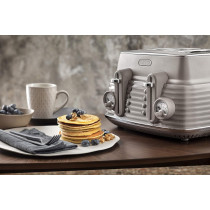 DeLonghi Scolpito 4 Slot Toaster, Reheat, Defrost, One-Side Bagel And 6 Browning Settings, Stainless Steel, CTZS4003.BG, Clay Beige, 1 Year Warranty