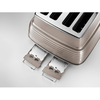 DeLonghi Scolpito 4 Slot Toaster, Reheat, Defrost, One-Side Bagel And 6 Browning Settings, Stainless Steel, CTZS4003.BG, Clay Beige, 1 Year Warranty