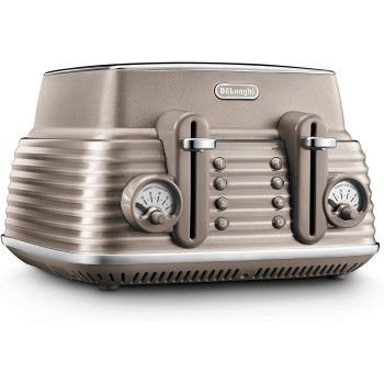 DeLonghi Scolpito 4 Slot Toaster, Reheat, Defrost, One-Side Bagel And 6 Browning Settings, Stainless Steel, CTZS4003.BG, Clay Beige, 1 Year Warranty