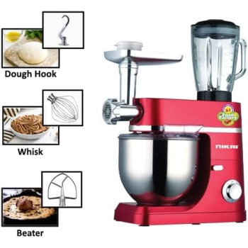 Nikai 1200W Food Processor With 6 Speed Settings, NFP555LDN3, Red And Silver, 1 Year Warranty
