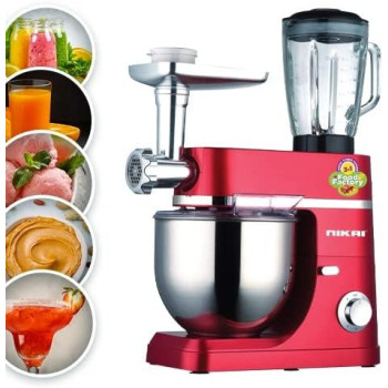 Nikai 1200W Food Processor With 6 Speed Settings, NFP555LDN3, Red And Silver, 1 Year Warranty