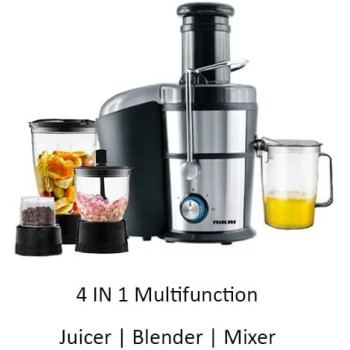 Nikai 800W 4 In 1 Food Processor Juicer-Blender-Mixer With 2 Speed Settings, NFP881G, Black And Silver, 1 Year Warranty