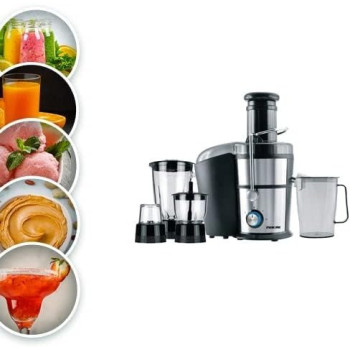 Nikai 800W 4 In 1 Food Processor Juicer-Blender-Mixer With 2 Speed Settings, NFP881G, Black And Silver, 1 Year Warranty