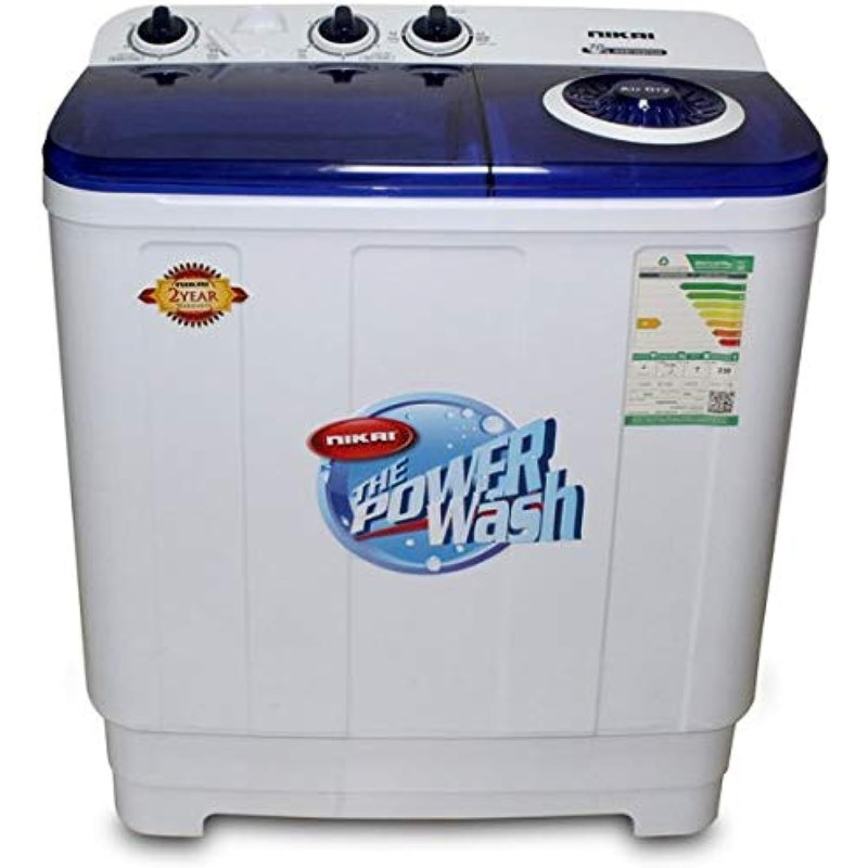 Nikai Top Load Washing Machine, 7 Kg Semi Auto, White, 1 Year Warranty