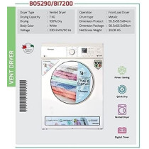 Bompani 7 Kg Front Load Dryer Free Standing Vented, White, BO5290UKBI7200-1, 1 Year Warranty