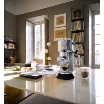 DeLonghi Dedica Style Pump Espresso Machine, Silver, EC685M, 1 Year Warranty