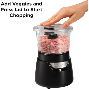 Hamilton Beach Stack And Press 700Ml Glass Bowl Chopper With Cord Storage, Food Processor And Vegetable Chopper, Stainless Steel Blade, 175 Watts, Black, 1 Year Warranty