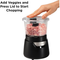 Hamilton Beach Stack And Press 700Ml Glass Bowl Chopper With Cord Storage, Food Processor And Vegetable Chopper, Stainless Steel Blade, 175 Watts, Black, 1 Year Warranty