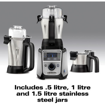 Hamilton Beach Professional Juicer Mixer Grinder, 1400W, 3 Stainless Steel Leakproof Jars And Tritan Lids, 13 Digital Settings, Upto 18000 RPM, Triple Motor Overload Protection, 1 Year Warranty