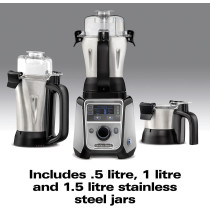 Hamilton Beach Professional Juicer Mixer Grinder, 1400W, 3 Stainless Steel Leakproof Jars And Tritan Lids, 13 Digital Settings, Upto 18000 RPM, Triple Motor Overload Protection, 1 Year Warranty