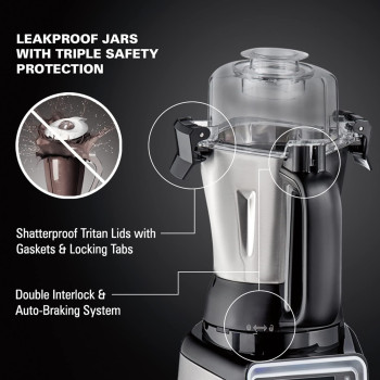 Hamilton Beach Professional Juicer Mixer Grinder, 1400W, 3 Stainless Steel Leakproof Jars And Tritan Lids, 13 Digital Settings, Upto 18000 RPM, Triple Motor Overload Protection, 1 Year Warranty