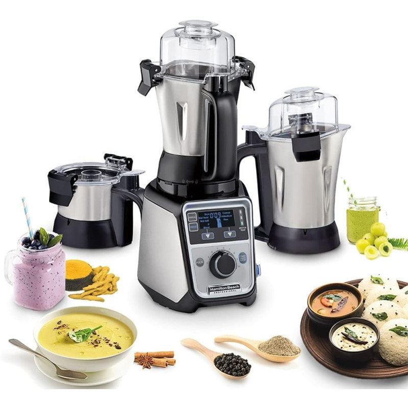 Hamilton Beach Professional Juicer Mixer Grinder, 1400W, 3 Stainless Steel Leakproof Jars And Tritan Lids, 13 Digital Settings, Upto 18000 RPM, Triple Motor Overload Protection, 1 Year Warranty