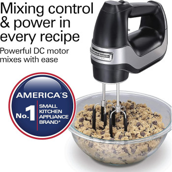 Hamilton Beach Professional 7-Speed Electric Hand Mixer With Digital Display, Quiet Dc Motor, Beater, Whisk, Dough Hook, Snap-On Storage Case, 200 Watts, Black, 1 Year Warranty