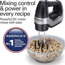 Hamilton Beach Professional 7-Speed Electric Hand Mixer With Digital Display, Quiet Dc Motor, Beater, Whisk, Dough Hook, Snap-On Storage Case, 200 Watts, Black, 1 Year Warranty