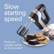 Hamilton Beach Professional 7-Speed Electric Hand Mixer With Digital Display, Quiet Dc Motor, Beater, Whisk, Dough Hook, Snap-On Storage Case, 200 Watts, Black, 1 Year Warranty