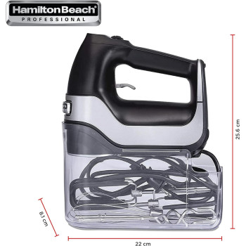 Hamilton Beach Professional 7-Speed Electric Hand Mixer With Digital Display, Quiet Dc Motor, Beater, Whisk, Dough Hook, Snap-On Storage Case, 200 Watts, Black, 1 Year Warranty