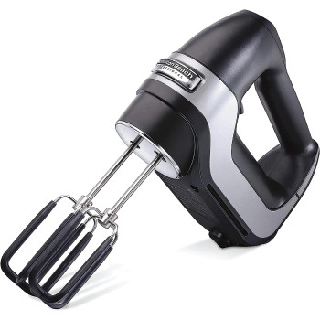 Hamilton Beach Professional 7-Speed Electric Hand Mixer With Digital Display, Quiet Dc Motor, Beater, Whisk, Dough Hook, Snap-On Storage Case, 200 Watts, Black, 1 Year Warranty