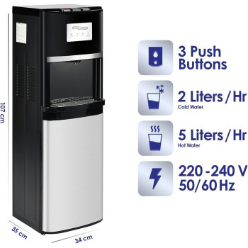 Super General Hot And Cold Water Dispenser, Bottom-Loading Water-Cooler, Instant-Hot-Water, 3 Taps, SGL-2020-Bm, Black/Silver, 34 X 35 X 107 Cm, 1 Year Warranty