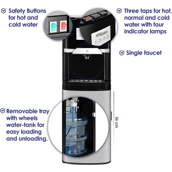 Super General Hot And Cold Water Dispenser, Bottom-Loading Water-Cooler, Instant-Hot-Water, 3 Taps, SGL-2020-Bm, Black/Silver, 34 X 35 X 107 Cm, 1 Year Warranty