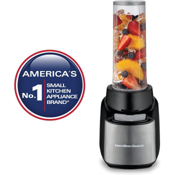 Hamilton Beach Stay Or Go Blender, 1L Jar, 250Ml Jar For Grinding, Two 500 Ml Portable Cups For Smoothies, Shatterproof Tritan Jars, 250 Watts, Stainless Steel, 52400-SAU, 1 Year Warranty